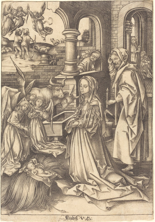 The Nativity by Israhel van Meckenem after Hans Holbein the Elder (German, c. 1445 - 1503), 16X12"(A3)Poster Print