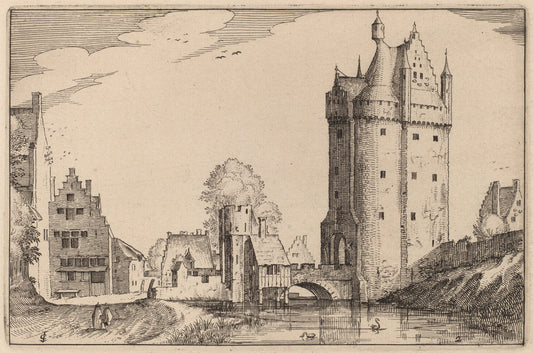 Town Gate by Claes Jansz Visscher after Johannes van Doetechum, the Elder after Lucas van Doetechum after Master of the Small Landscapes (Dutch, 1586/1587 - 1652), 16X12"(A3)Poster Print