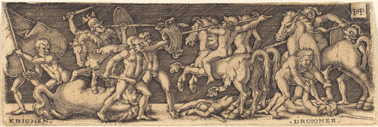 Combat of Greeks and Trojans by Sebald Beham (German, 1500 - 1550), 16X12"(A3)Poster Print
