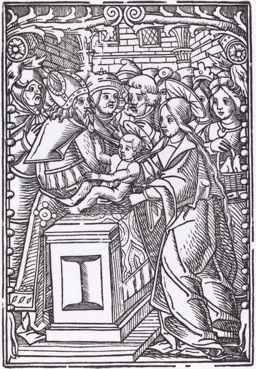 woodcut [restrike 1968] by Probably French 16th Century (Presentation in the Temple), 16X12"(A3)Poster Print