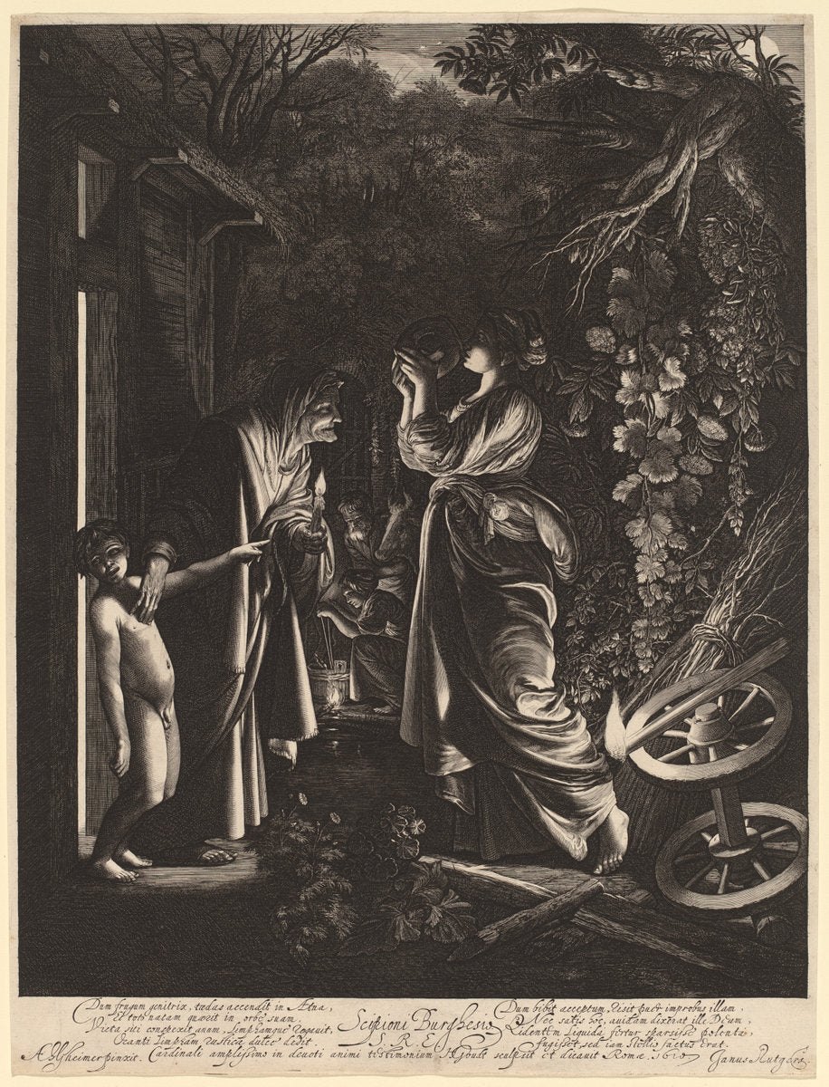 The Mocking of Ceres by Hendrik Goudt after Adam Elsheimer (Dutch, 1585 - 1648), 16X12"(A3)Poster Print