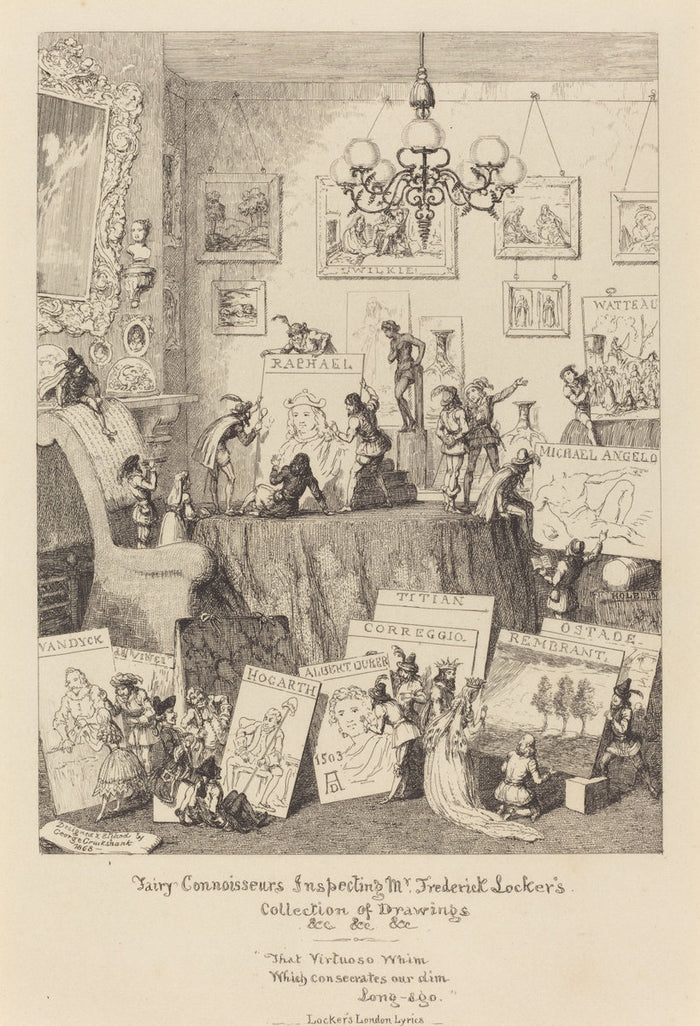 Fairy Connoisseurs Inspecting Mr. Frederick Locker's Collection of Drawings by George Cruikshank (British, 1792 - 1878), 16X12