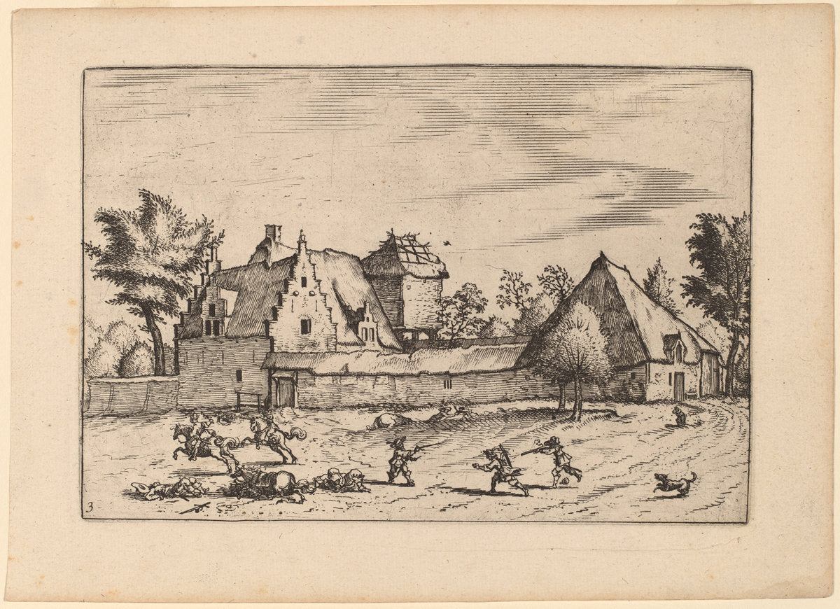 Farms in a Court by Johannes van Doetechum, the Elder and Lucas van Doetechum after Master of the Small Landscapes (Dutch, active 1554/1572; died before 1589), 16X12"(A3)Poster Print