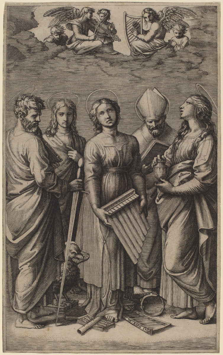 Saint Cecilia by Marcantonio Raimondi after Raphael (Italian, c. 1480 - c. 1534), 16X12"(A3)Poster Print
