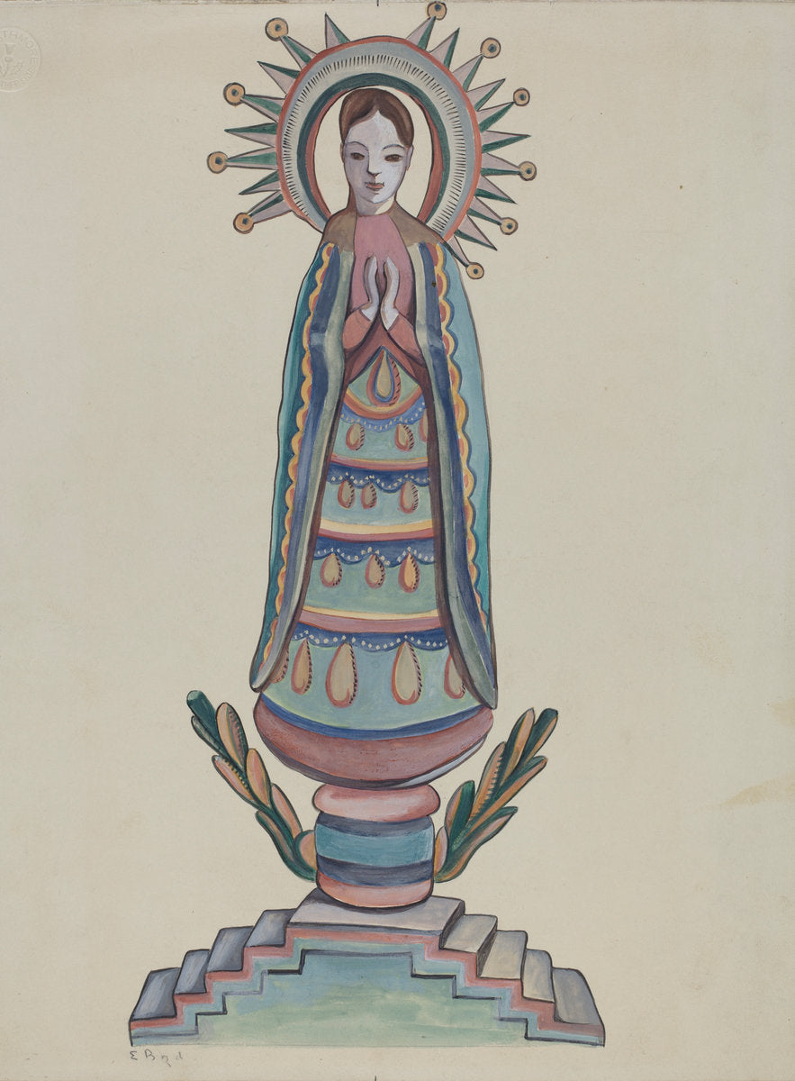 New Mexico, "Bulto", Polychromed Wooden Figure by E. Boyd (American, active c. 1935), 16X12"(A3)Poster Print