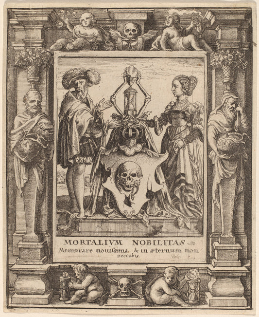 Death's Coat of Arms by Wenceslaus Hollar after Hans Holbein the Younger after Abraham van Diepenbeeck (Bohemian, 1607 - 1677), 16X12"(A3)Poster Print