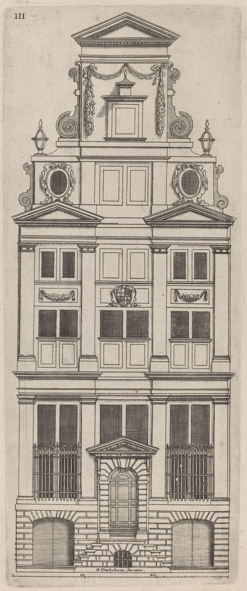 Dutch Facade Elevation: pl. 3 by Vignola (author) and anonymous engraver after Philips Vingboons (Italian, 1507 - 1573), 16X12"(A3)Poster Print