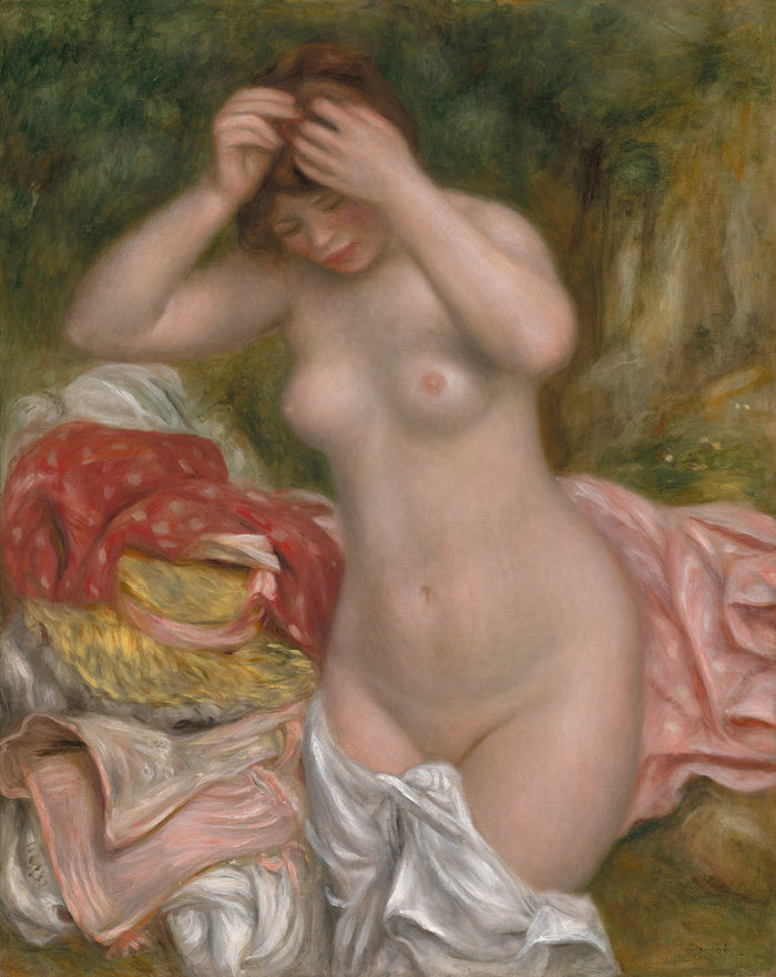 Bather Arranging Her Hair by Auguste Renoir (French, 1841 - 1919), 16X12