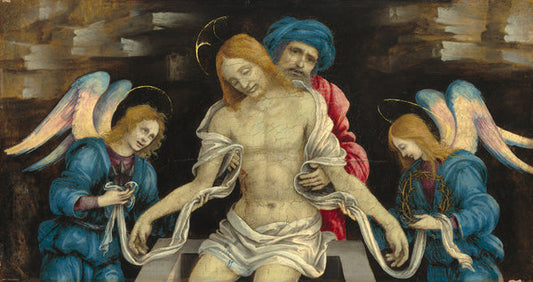 Pietà (The Dead Christ Mourned by Nicodemus and Two Angels) by Filippino Lippi (Florentine, 1457 - 1504), 16X12"(A3)Poster Print
