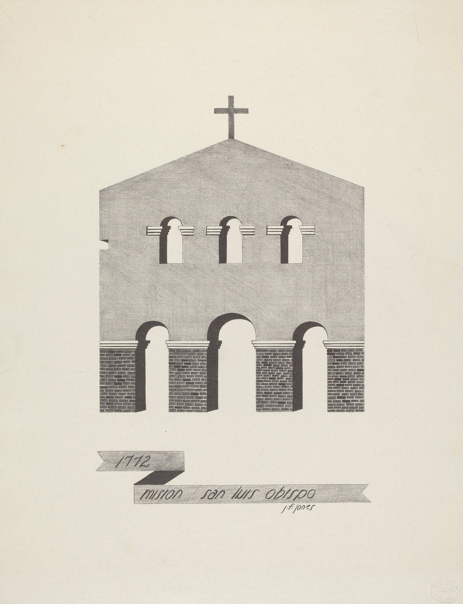 Mision San Luis Obispo by James Jones (American, active 1932 - 1942), 16X12"(A3)Poster Print