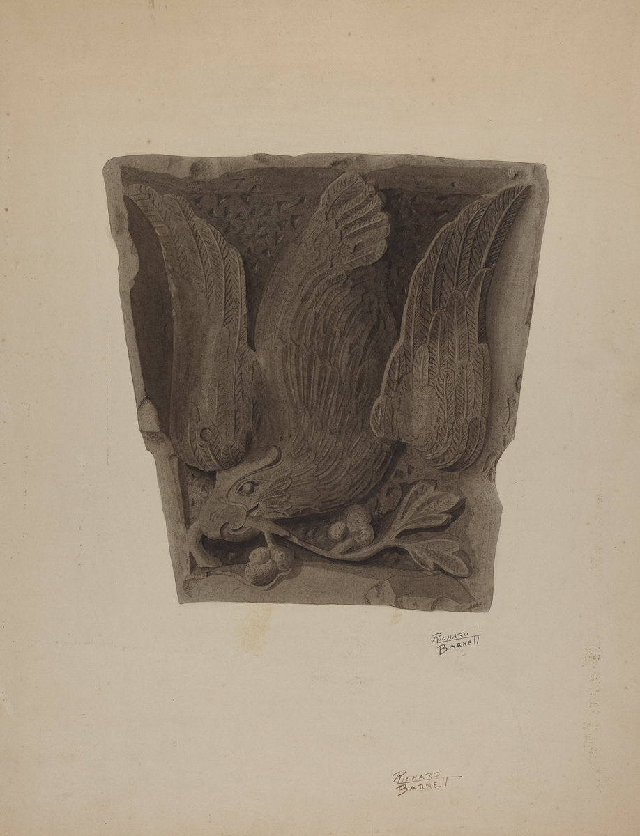 Carved Keystone by Richard Barnett (American, active c. 1935), 16X12"(A3)Poster Print