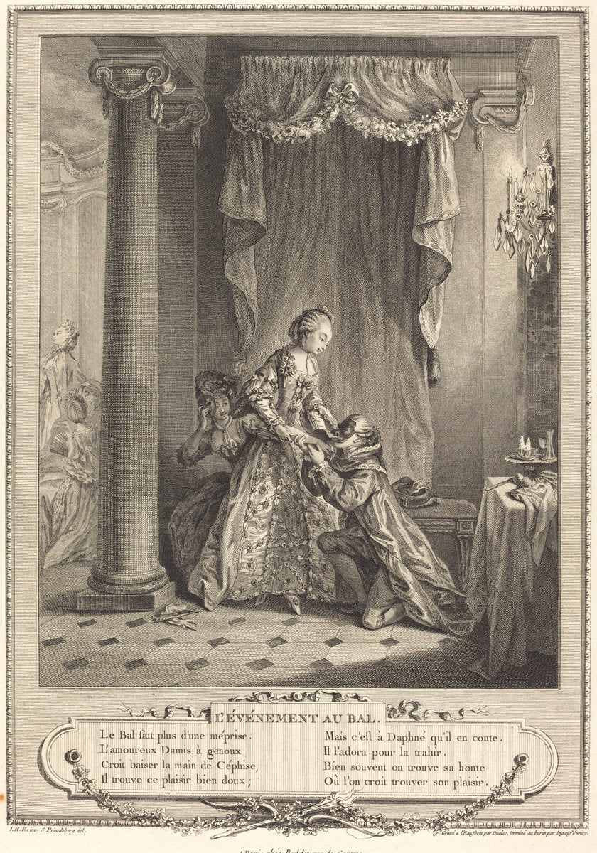 L'evenement au bal by Antoine-Jean Duclos and Francois-Robert Ingouf after Sigmund Freudenberger (French, 1747 - 1812), 16X12"(A3)Poster Print