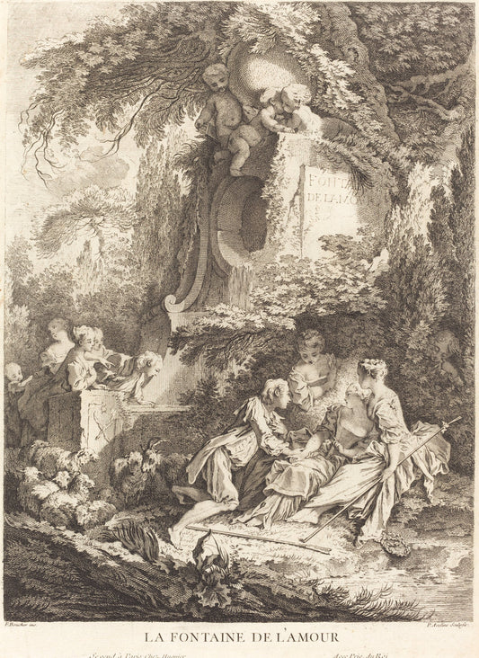 La Fontaine de l'Amour by Pierre-Alexandre Aveline after François Boucher (French, probably 1702 - 1760), 16X12"(A3)Poster Print