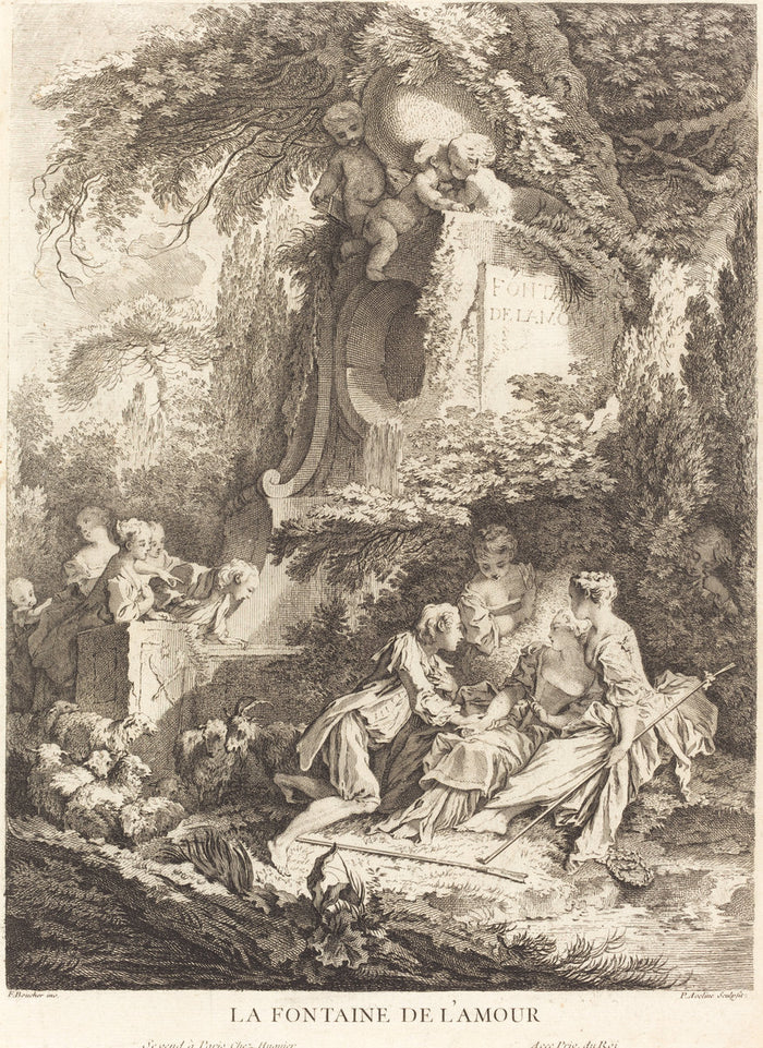 La Fontaine de l'Amour by Pierre-Alexandre Aveline after François Boucher (French, probably 1702 - 1760), 16X12