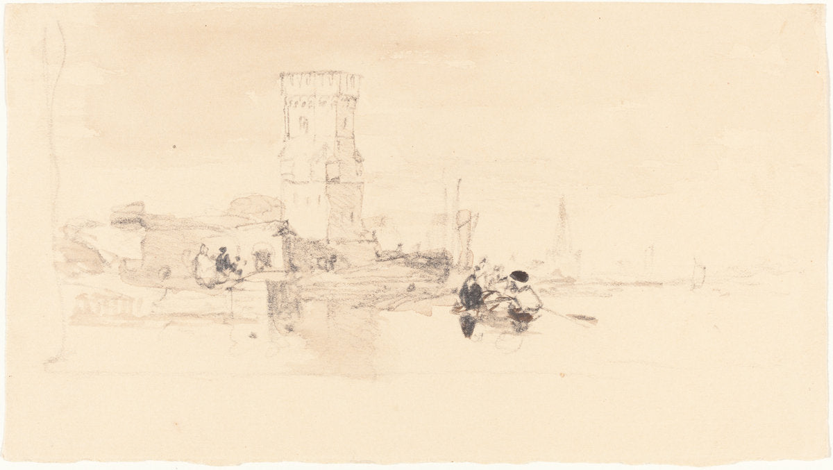Tower Overlooking Water by William James Müller (British, 1812 - 1845), 16X12"(A3)Poster Print