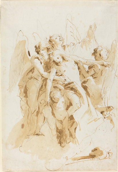 Saint Mary Magdalene Lifted by Angels by Giovanni Battista Tiepolo (Venetian, 1696 - 1770), 16X12"(A3)Poster Print
