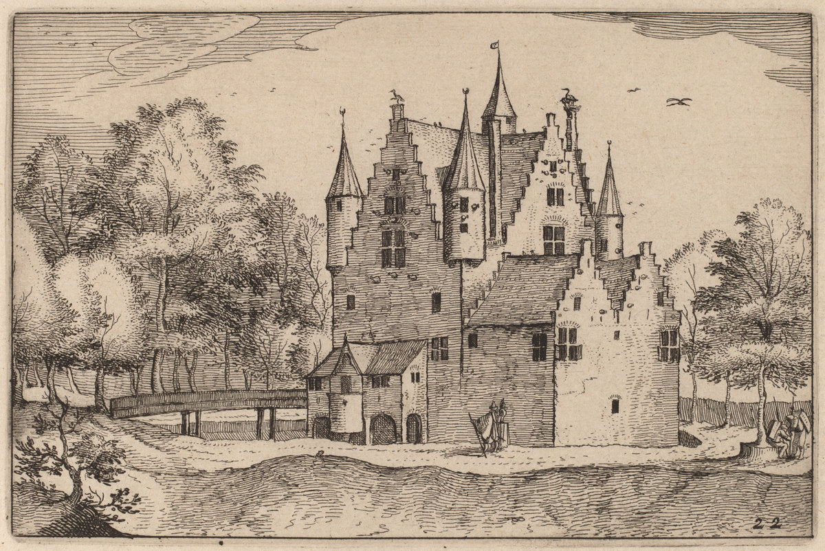 A Castle by Claes Jansz Visscher after Johannes van Doetechum, the Elder after Lucas van Doetechum after Master of the Small Landscapes (Dutch, 1586/1587 - 1652), 16X12"(A3)Poster Print