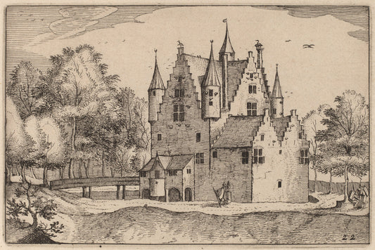 A Castle by Claes Jansz Visscher after Johannes van Doetechum, the Elder after Lucas van Doetechum after Master of the Small Landscapes (Dutch, 1586/1587 - 1652), 16X12"(A3)Poster Print