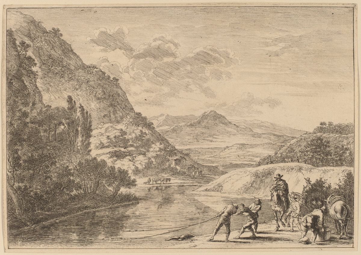 Fishermen at the Tiber, near the Soracte by Jan Both (Dutch, 1615/1618 - 1652), 16X12"(A3)Poster Print