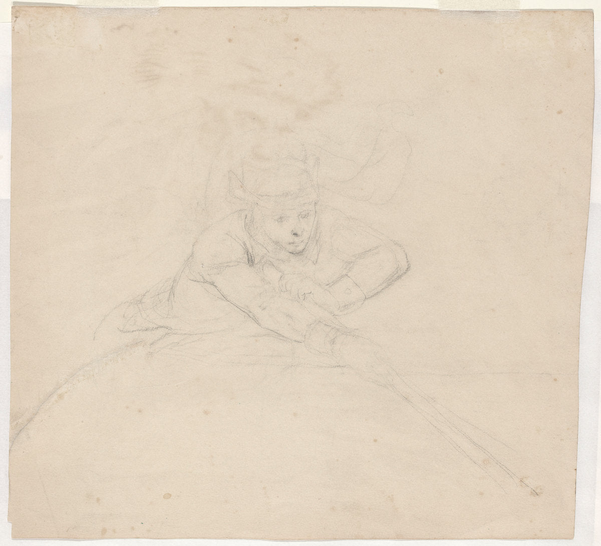 Study of Half-Length Figure with Pole [verso] by Emanuel Gottlieb Leutze (American, 1816 - 1868), 16X12"(A3)Poster Print
