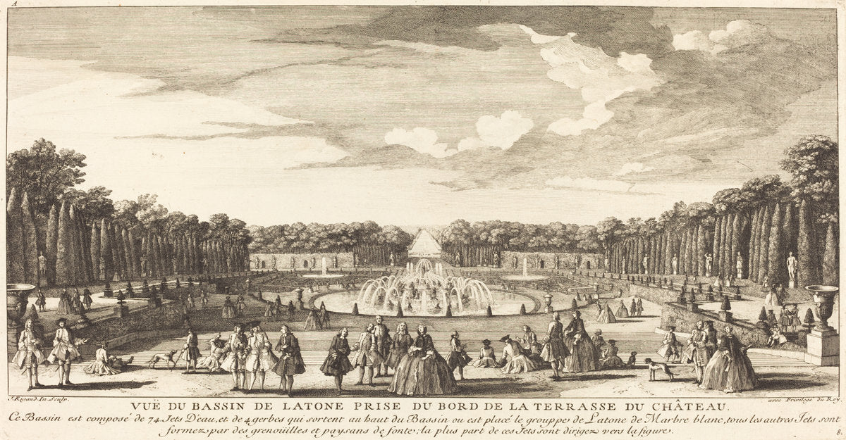 Vue du Bassin de Latone Prise du Bord de la Terrasse du Chateau by Jean-Baptiste Rigaud (French, active 1752/1761), 16X12"(A3)Poster Print