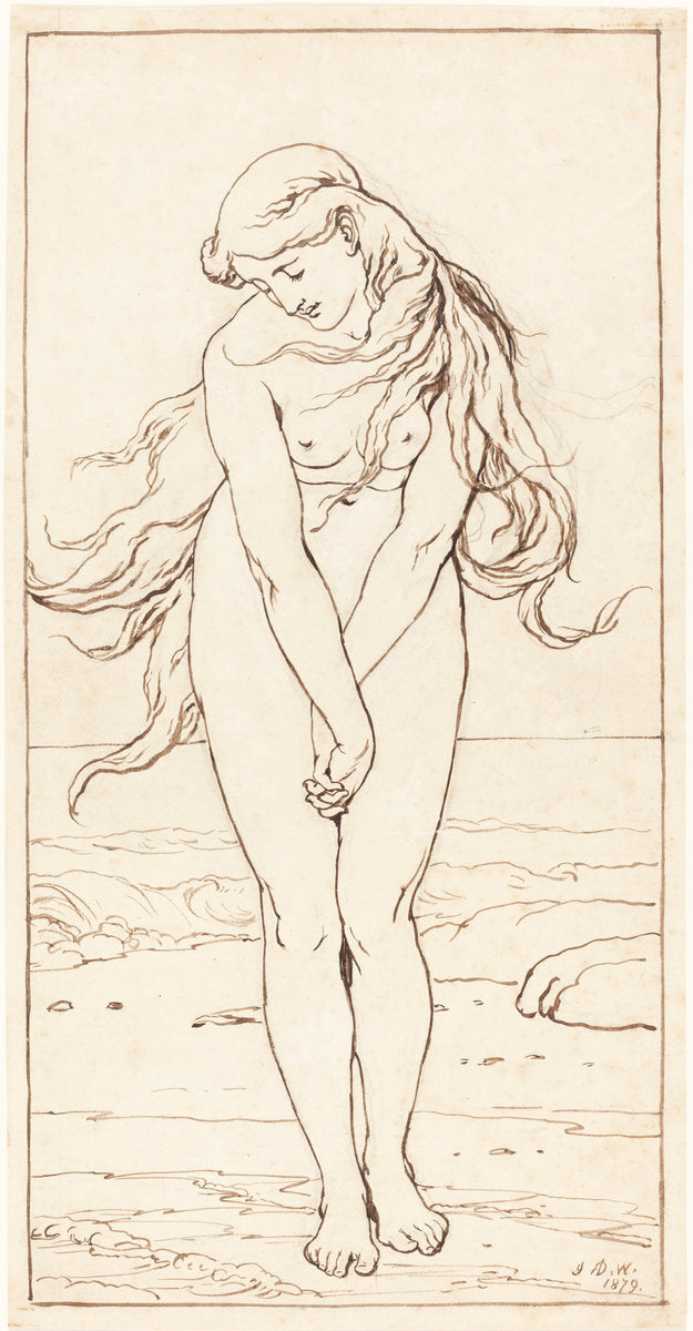 Standing Nude with Crossed Arms by John Dawson Watson (British, 1832 - 1892), 16X12"(A3)Poster Print