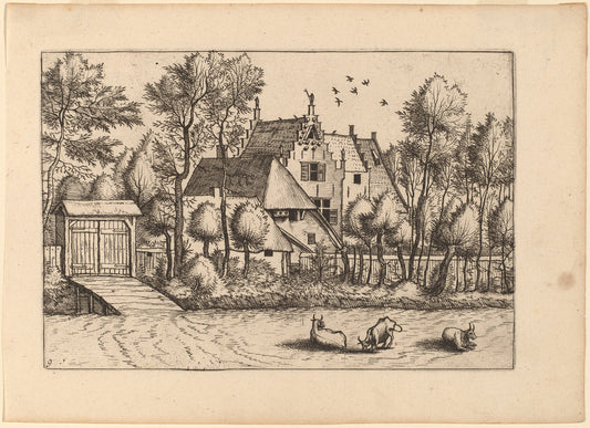 Country House with a Ditch by Johannes van Doetechum, the Elder and Lucas van Doetechum after Master of the Small Landscapes (Dutch, died 1605), 16X12"(A3)Poster Print