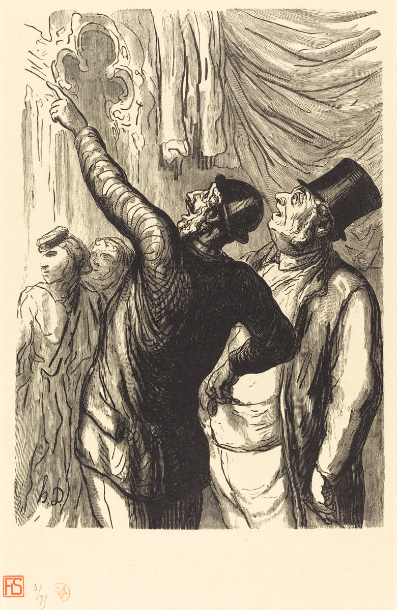 Exposition universelle: Un Vrai cicerone by Julien Antoine Peulot after Honoré Daumier (French, born 1827), 16X12"(A3)Poster Print