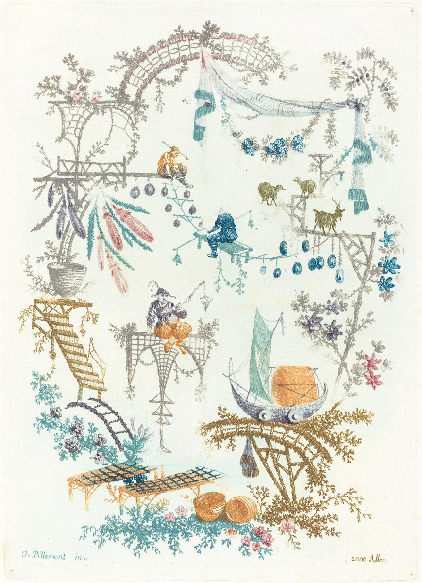 Chinese Arabesque with a Boat by Anne Allen after Jean-Baptiste Pillement (French, active 1790s), 16X12"(A3)Poster Print