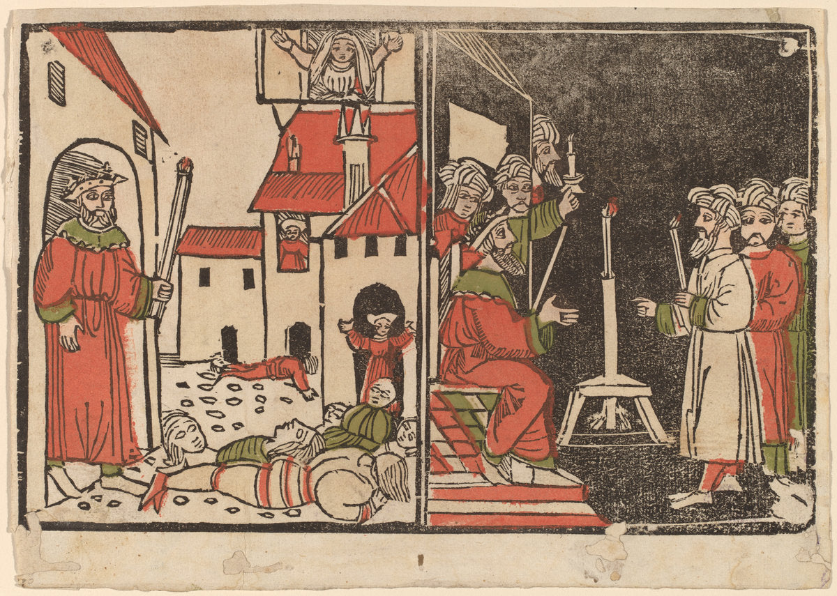 c. 1490 by Spanish 15th Century (Massacre of the Firstborn and Egyptian Darkness), 16X12"(A3)Poster Print
