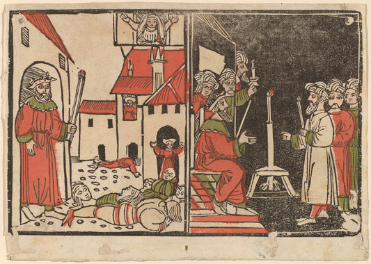 c. 1490 by Spanish 15th Century (Massacre of the Firstborn and Egyptian Darkness), 16X12"(A3)Poster Print