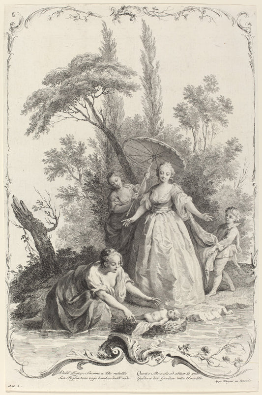 The Finding of Moses by Joseph Wagner (publisher) after Jacopo Amigoni (German, 1706 - 1780), 16X12"(A3)Poster Print