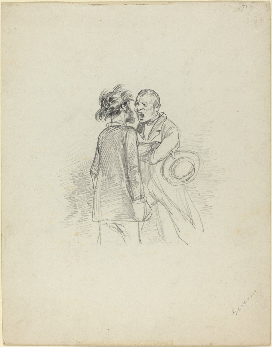 Two Men Arguing by Paul Gavarni (French, 1804 - 1866), 16X12"(A3)Poster Print
