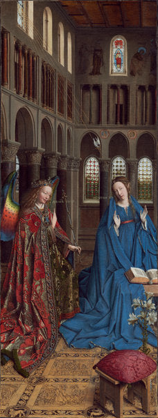 The Annunciation by Jan van Eyck (Netherlandish, c. 1390 - 1441), 16X12"(A3)Poster Print