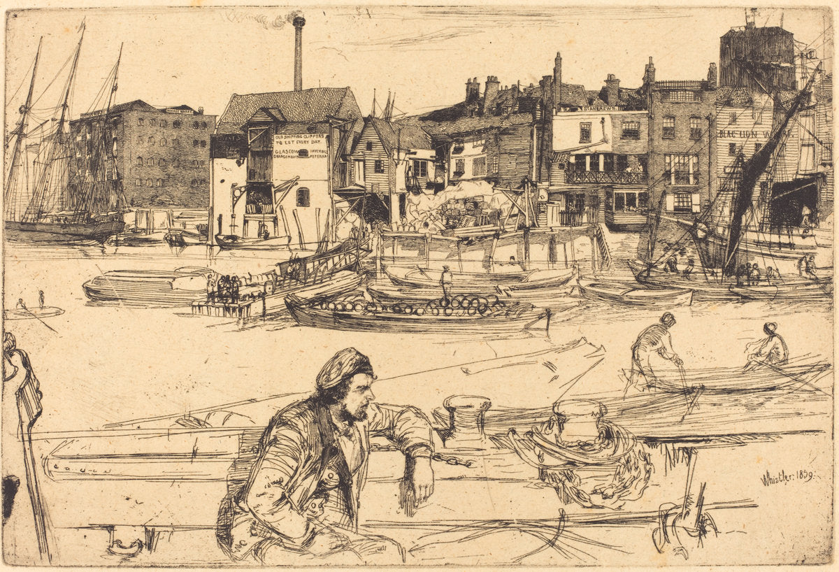 Black Lion Wharf by James McNeill Whistler (American, 1834 - 1903), 16X12"(A3)Poster Print