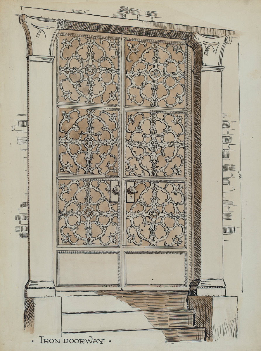 Wrought and Cast Iron Doorway by Al Curry (American, active c. 1935), 16X12"(A3)Poster Print