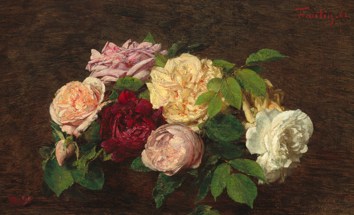 _Roses de Nice_ on a Table by Henri Fantin-Latour (French, 1836 - 1904), 16X12"(A3)Poster Print