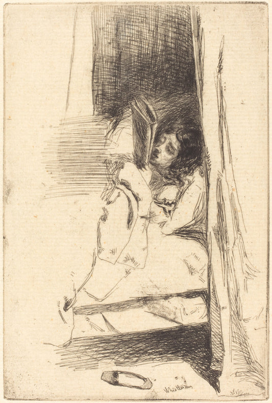 Reading in Bed by James McNeill Whistler (American, 1834 - 1903), 16X12"(A3)Poster Print