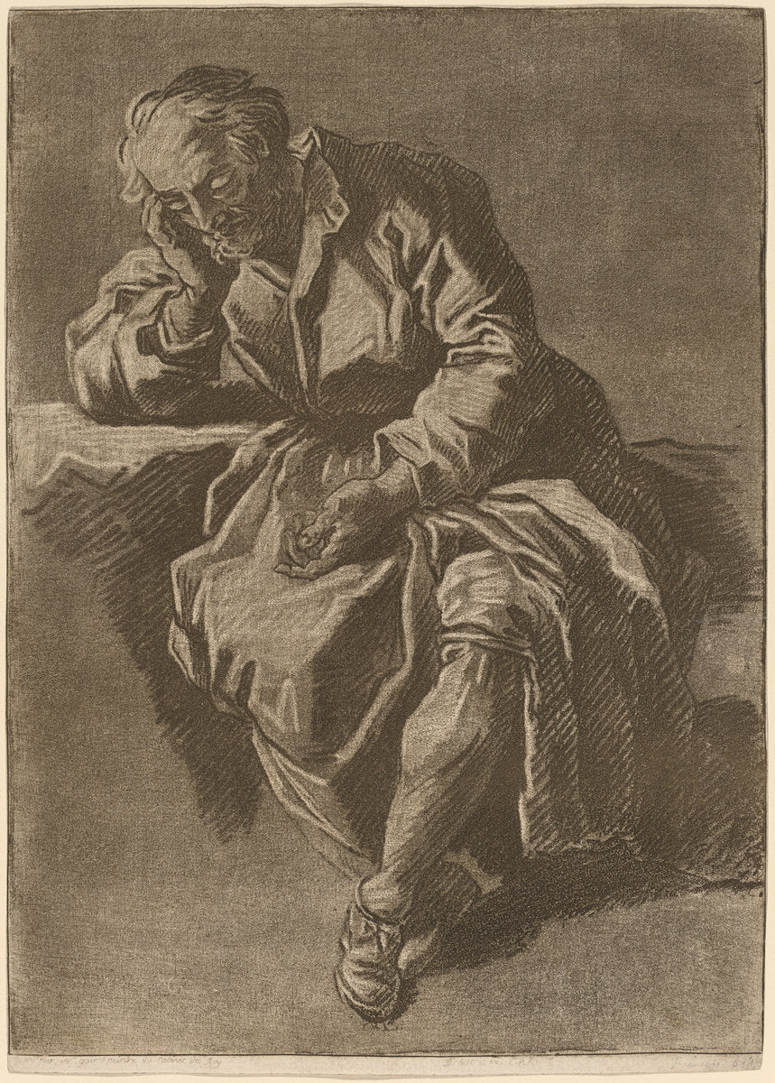 A Seated Elderly Man Asleep by Jean-Charles Francois, after Nicholas Henry Jeaurat de Bertry (French, 1717 - 1769), 16X12"(A3)Poster Print