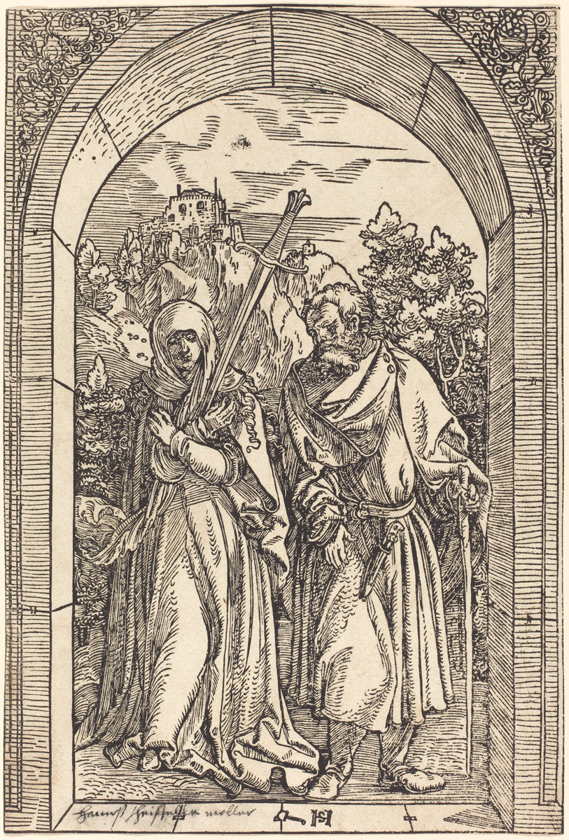Mater Dolorosa and Saint Joseph by Hans Leonard Schäufelein (German, c. 1480/1485 - 1538/1540), 16X12"(A3)Poster Print