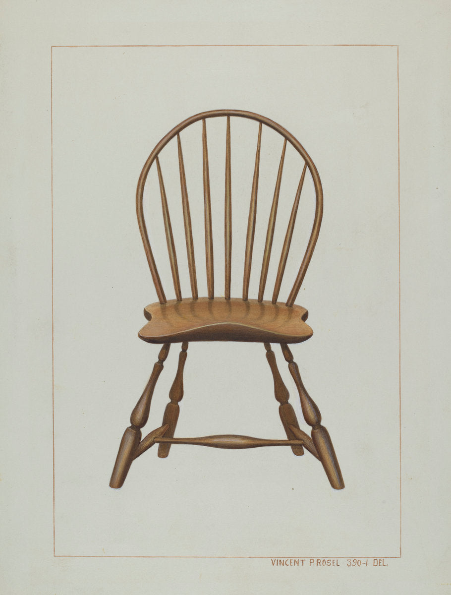 Windsor Fan-back Chair by Vincent P. Rosel (American, active c. 1935), 16X12"(A3)Poster Print