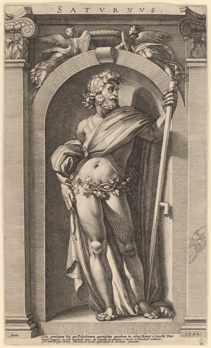 Saturn by Hendrik Goltzius after Polidoro da Caravaggio (Dutch, 1558 - 1617), 16X12"(A3)Poster Print