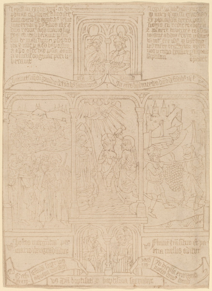 c. 1465 by Netherlandish 15th Century (The Baptism of Christ; Pharoah Passing th    rough the Red Sea; Joshua and Caleb), 16X12"(A3)Poster Print