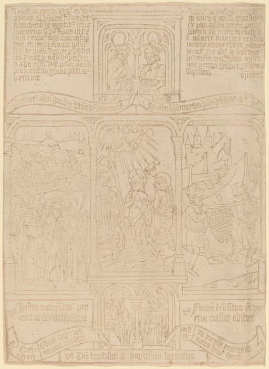 c. 1465 by Netherlandish 15th Century (The Baptism of Christ; Pharoah Passing th    rough the Red Sea; Joshua and Caleb), 16X12"(A3)Poster Print