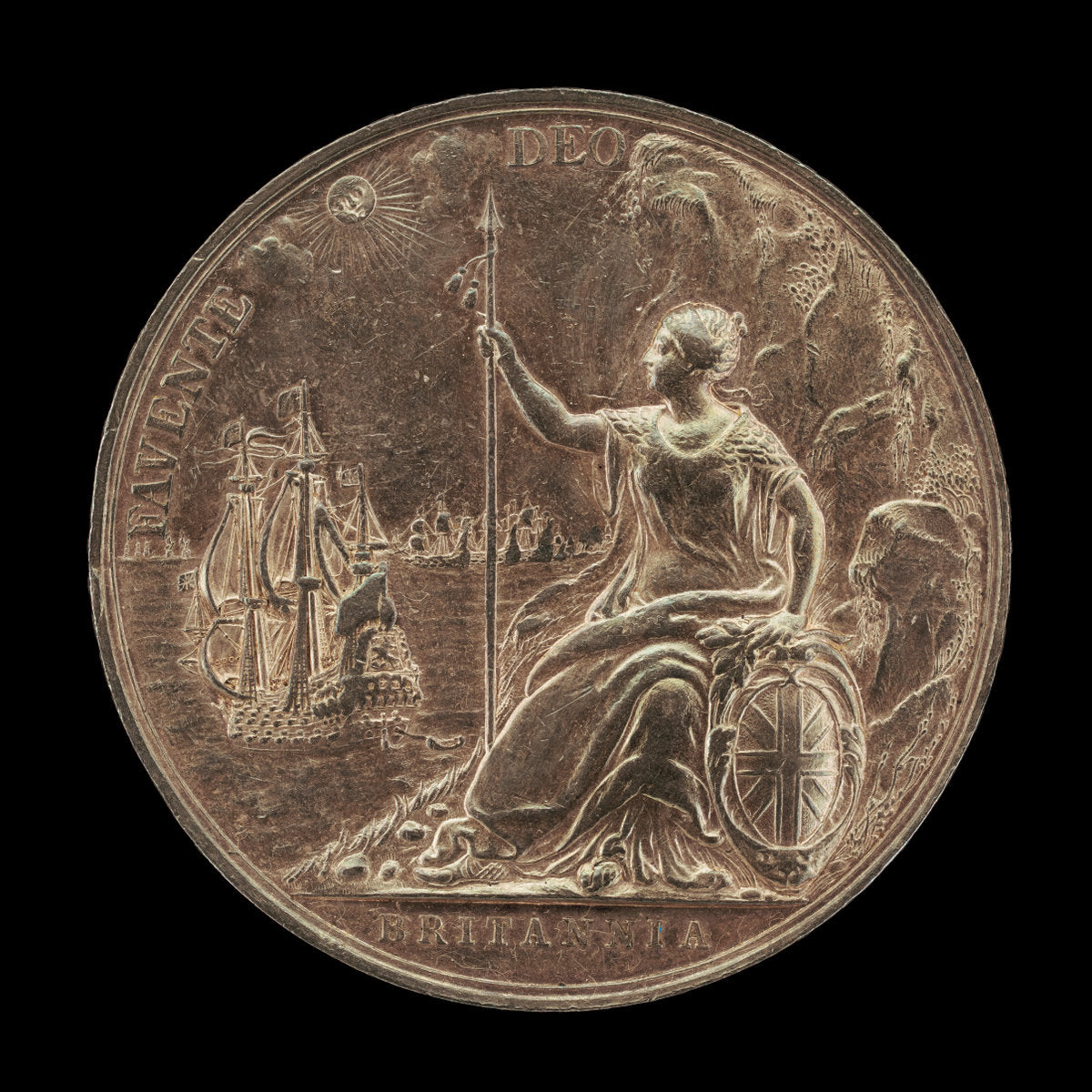 Armed Britannia Surveying Her Navies [reverse] by Jan Roettiers (Flemish, 1631 - 1703), 16X12"(A3)Poster Print