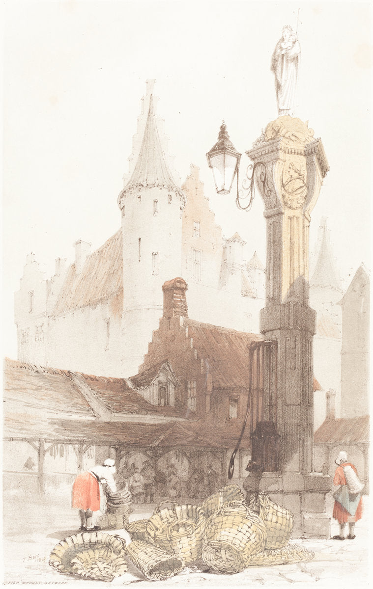 Fish Market, Antwerp by Thomas Shotter Boys (British, 1803 - 1874), 16X12"(A3)Poster Print