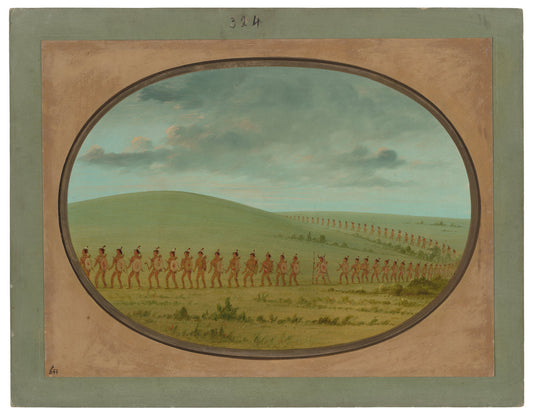 Indian File - Iowa by George Catlin (American, 1796 - 1872), 16X12"(A3)Poster Print