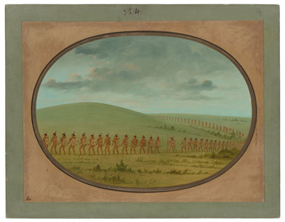 Indian File - Iowa by George Catlin (American, 1796 - 1872), 16X12"(A3)Poster Print