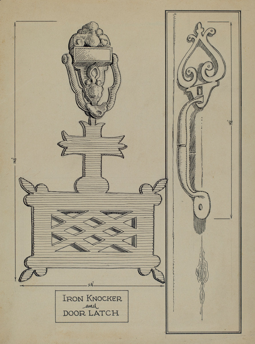 Cast Iron Knocker/Latch by Al Curry (American, active c. 1935), 16X12"(A3)Poster Print