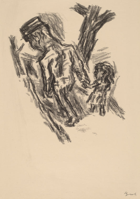 Man Leading a Little Girl by René Beeh (German, 1886 - 1922), 16X12"(A3)Poster Print